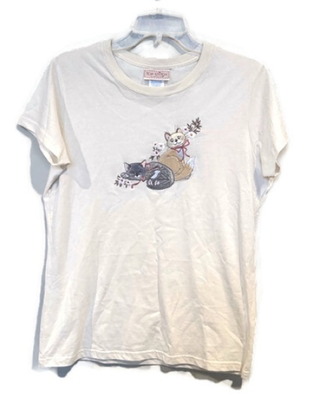 Top Stitch by Morning Sun Embroidered Cat T-shirt Cotton Vintage